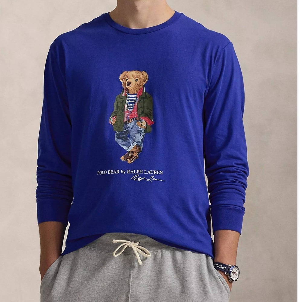 Polo Ralph Lauren Mens L/S Polo Signature Bear SZ 4X BIG BLUE T-SHIRT